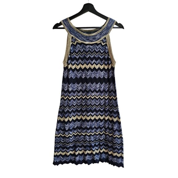 Cotton By Autumn Cashmere Zigzag Sleeveless Dress, Blue/Tan, Size Small - Picture 1 of 8